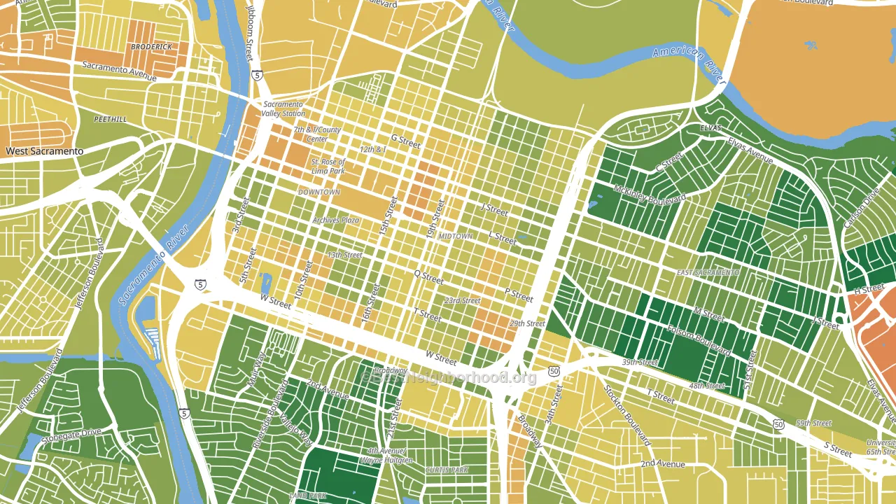 Midtown, Sacramento, CA block-group voter-turnout map