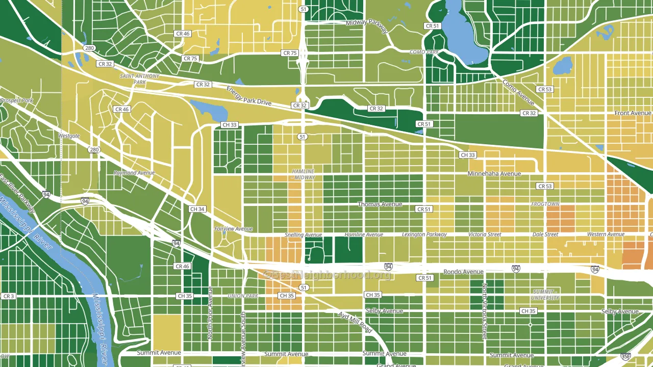 Midway, St. Paul, MN block-group voter-turnout map