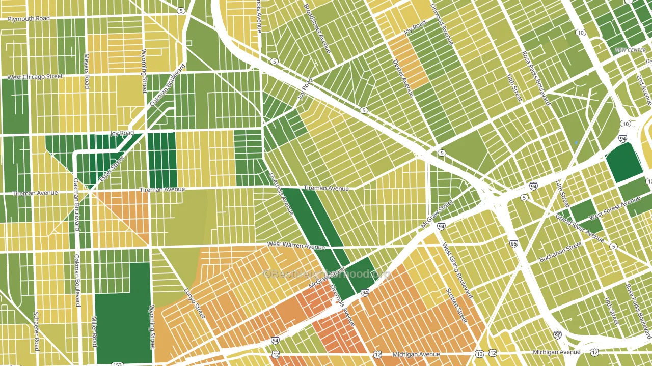 Midwest, Detroit, MI block-group voter-turnout map