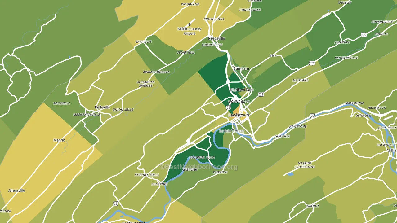 Mifflin County, PA block-group voter-turnout map