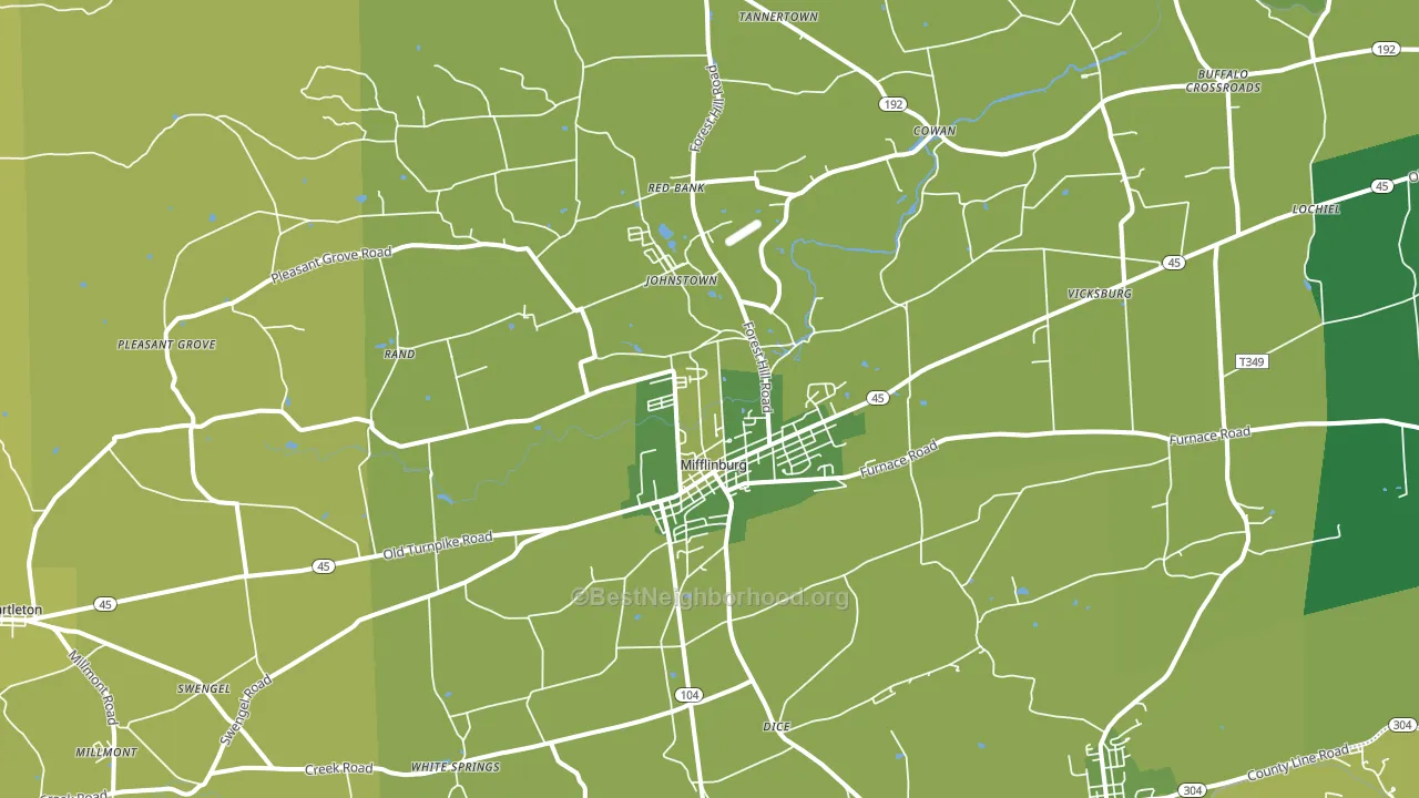 Mifflinburg, PA block-group voter-turnout map