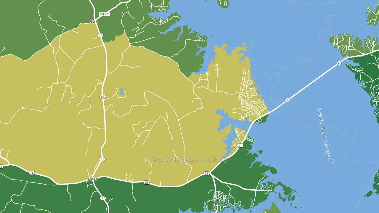 Milam, TX block-group voter-turnout map