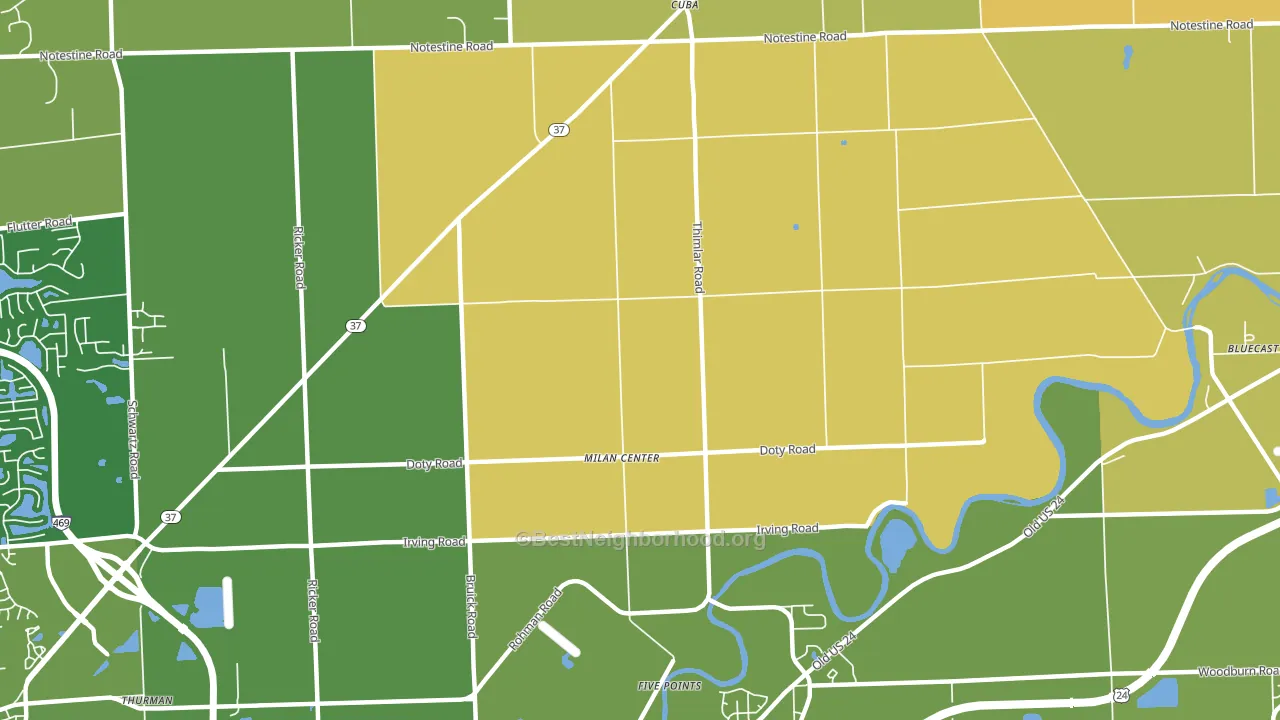 Milan Center, IN block-group voter-turnout map