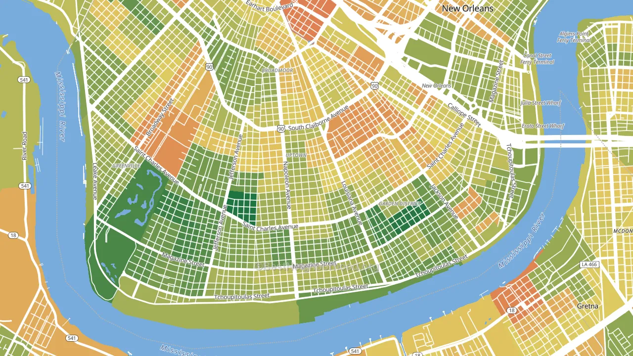 Milan, New Orleans, LA block-group voter-turnout map