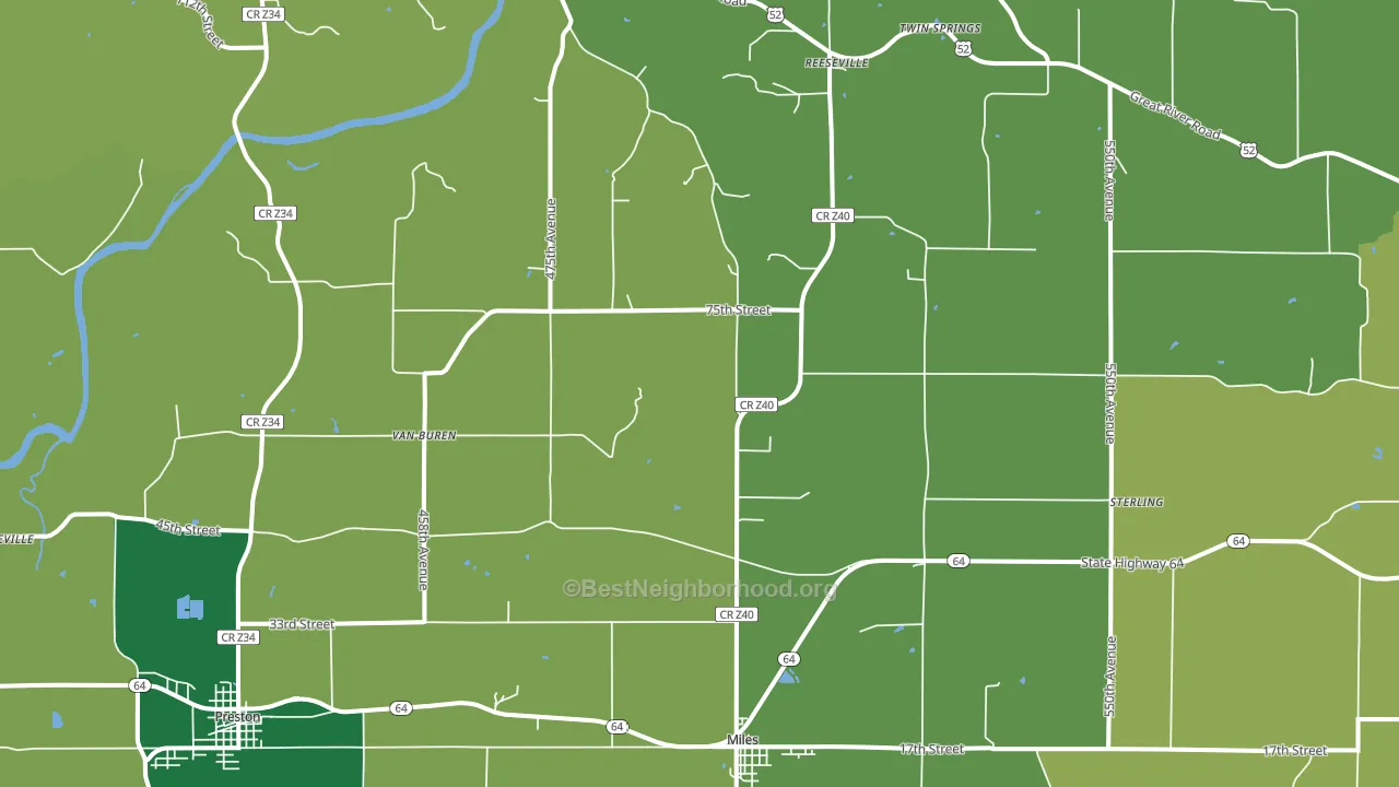 Miles, IA block-group voter-turnout map