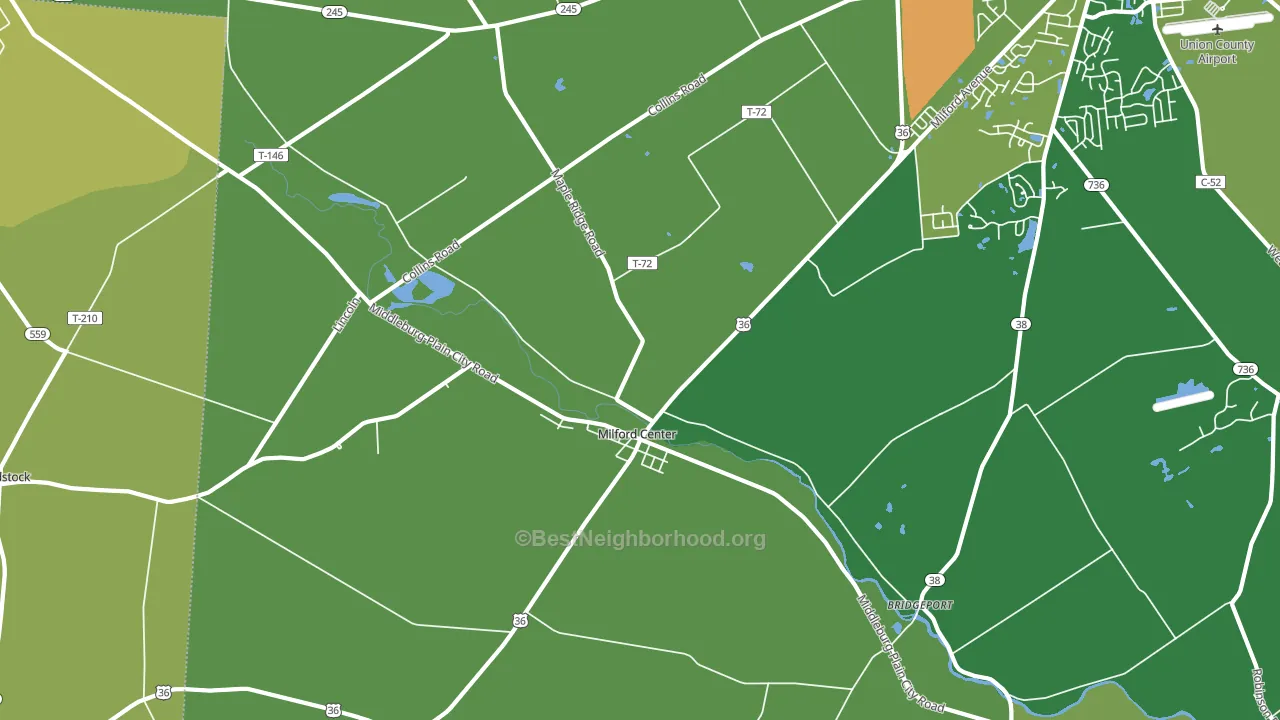 Milford Center, OH block-group voter-turnout map