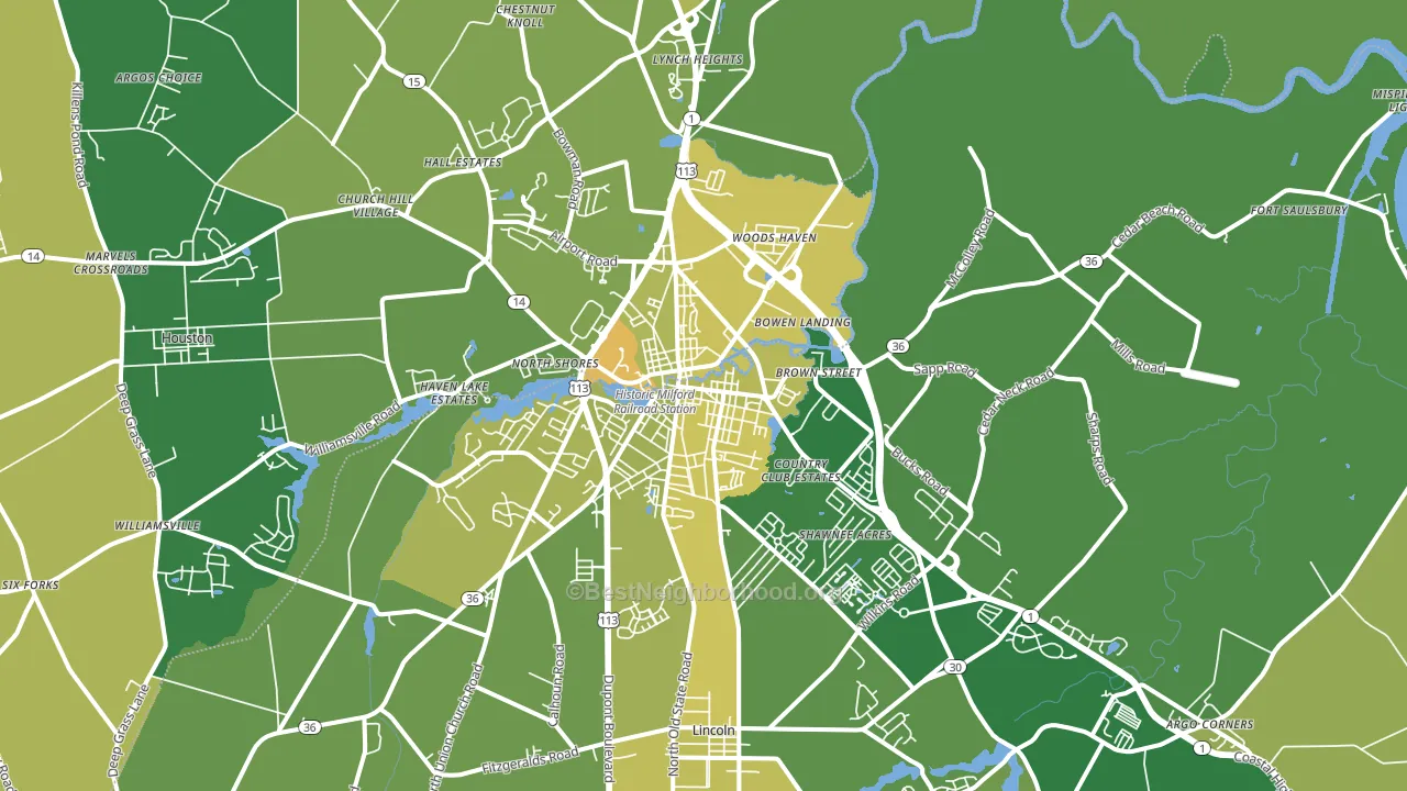 Milford, DE block-group voter-turnout map