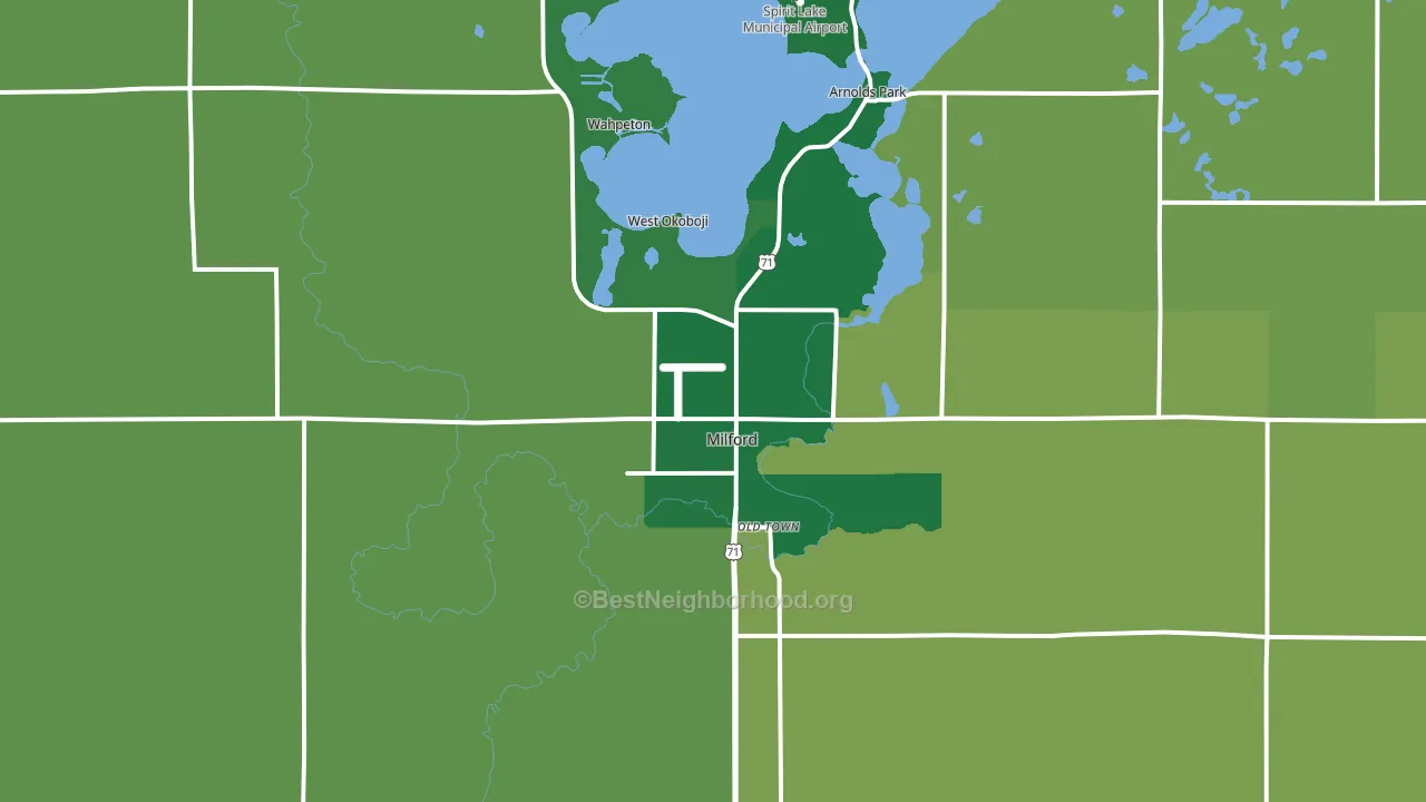 Milford, IA block-group voter-turnout map