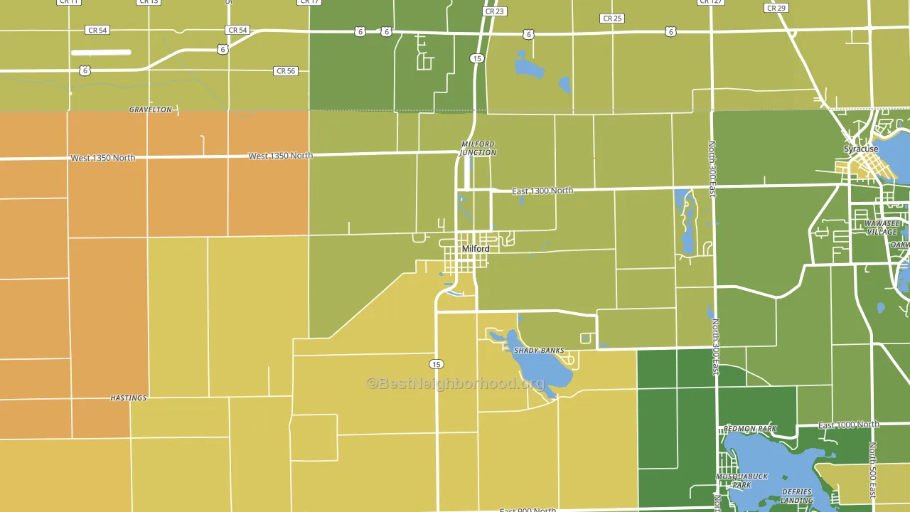 Milford, IN block-group voter-turnout map