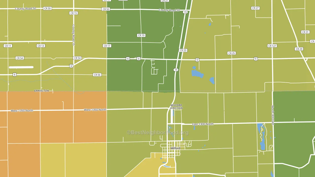 Milford Junction, IN block-group voter-turnout map