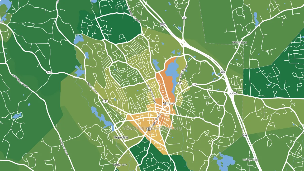 Milford, MA block-group voter-turnout map
