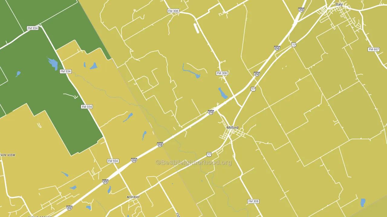 Milford, TX block-group voter-turnout map