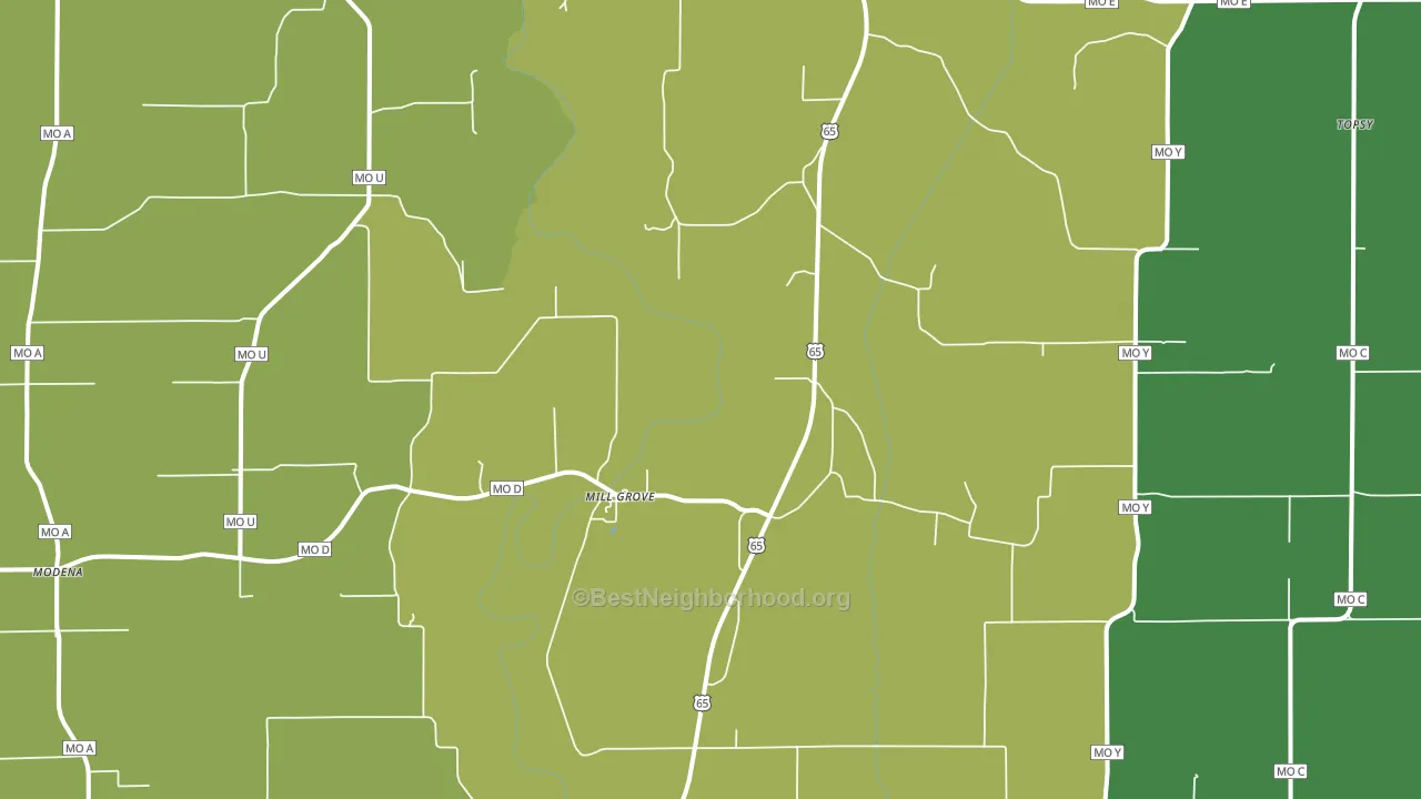 Mill Grove, MO block-group voter-turnout map