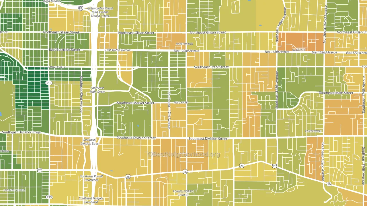 Mill Park, Portland, OR block-group voter-turnout map