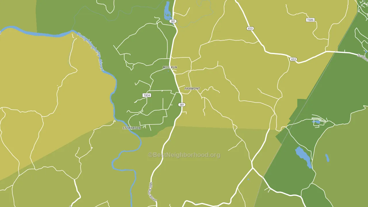 Mill Run, PA block-group voter-turnout map