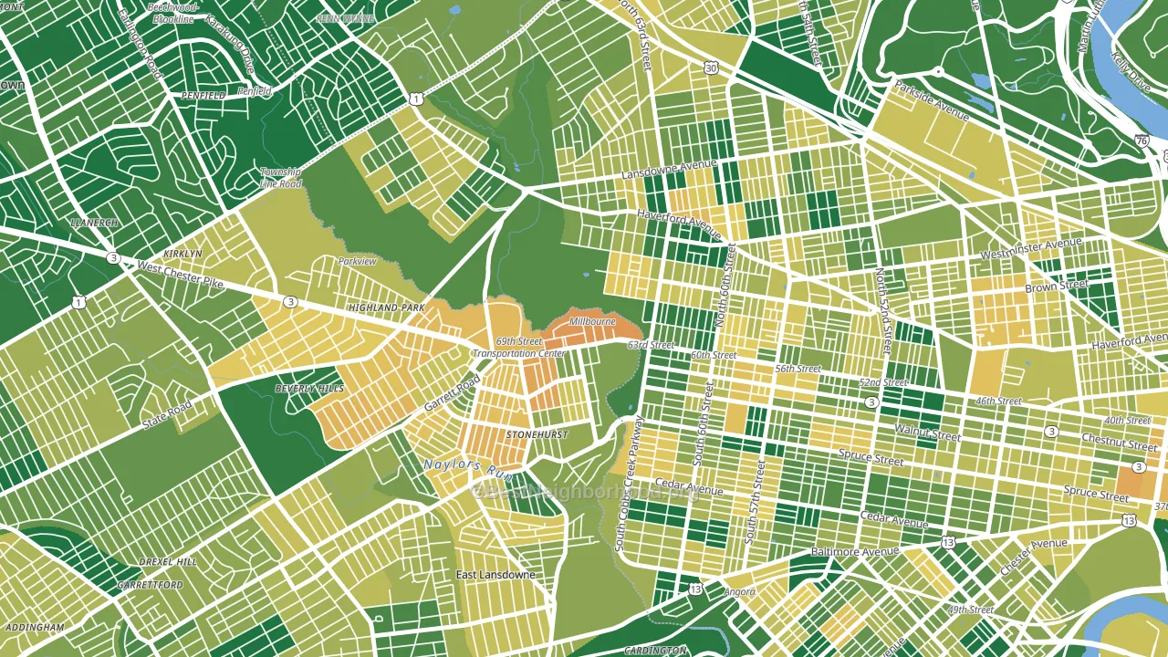 Millbourne, PA block-group voter-turnout map