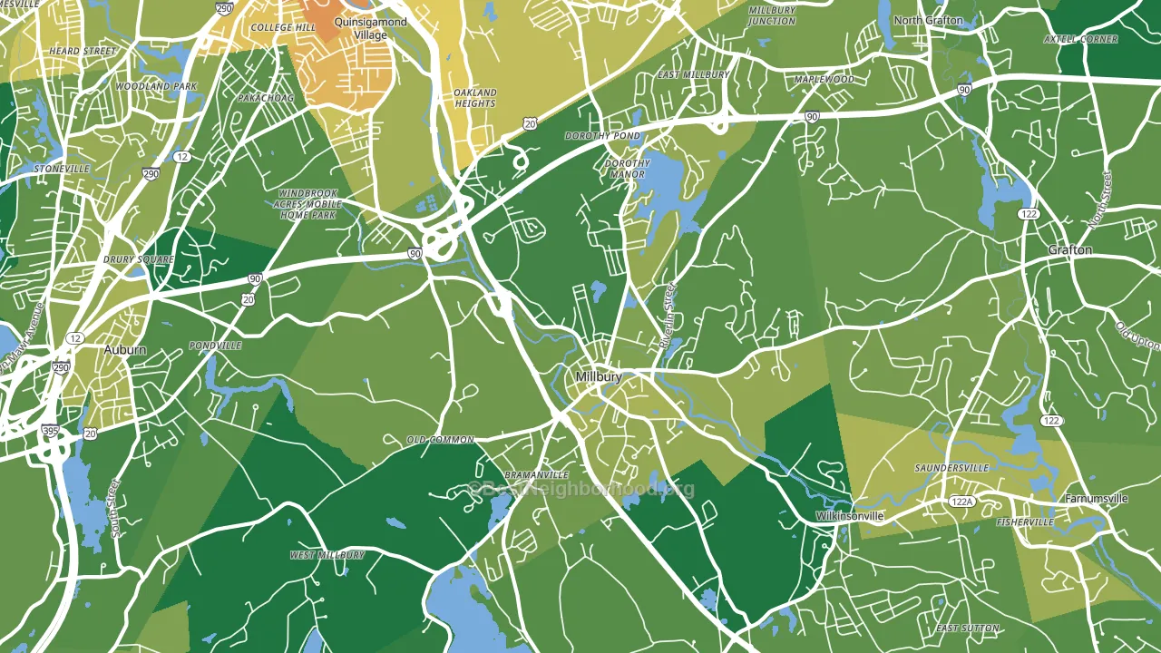 Millbury, MA block-group voter-turnout map