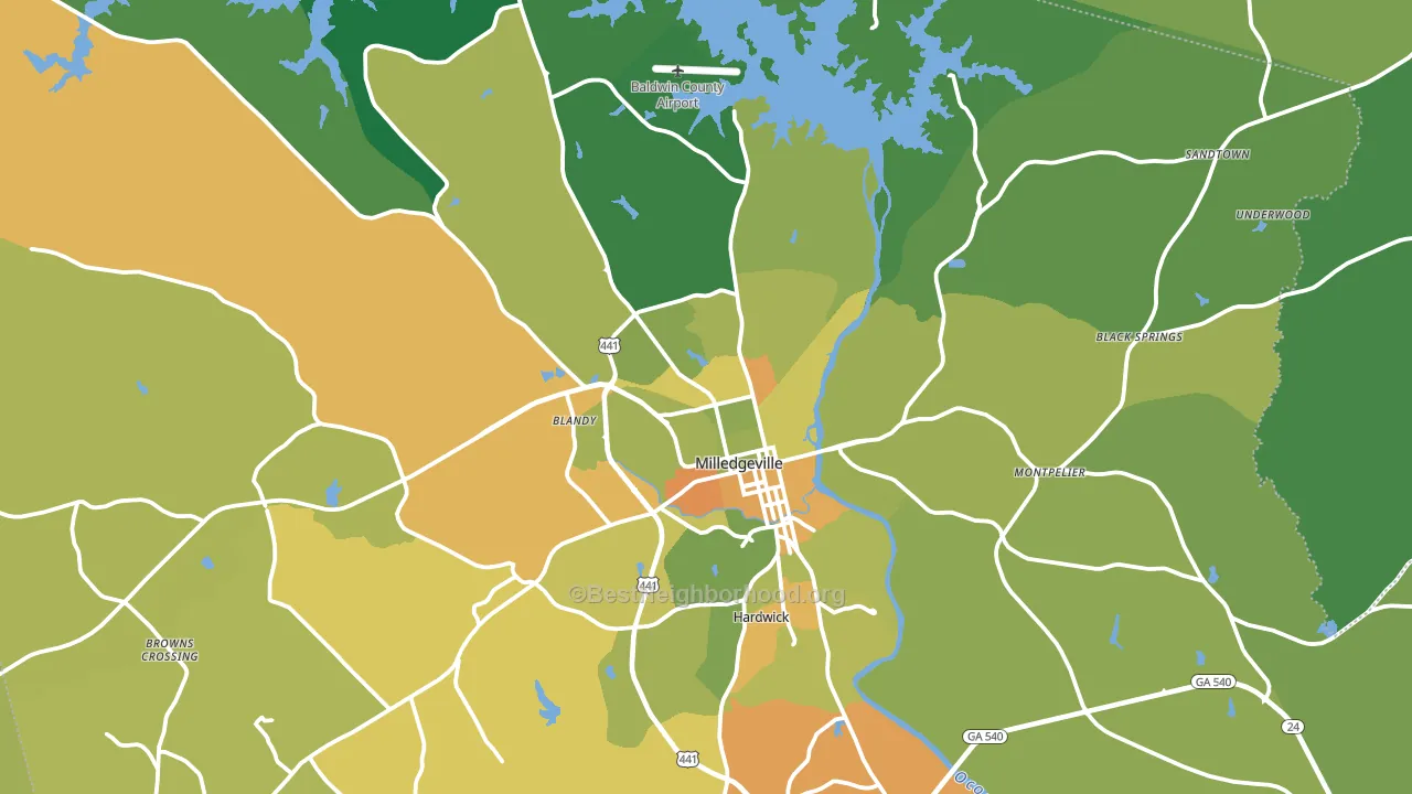 Milledgeville, GA block-group voter-turnout map