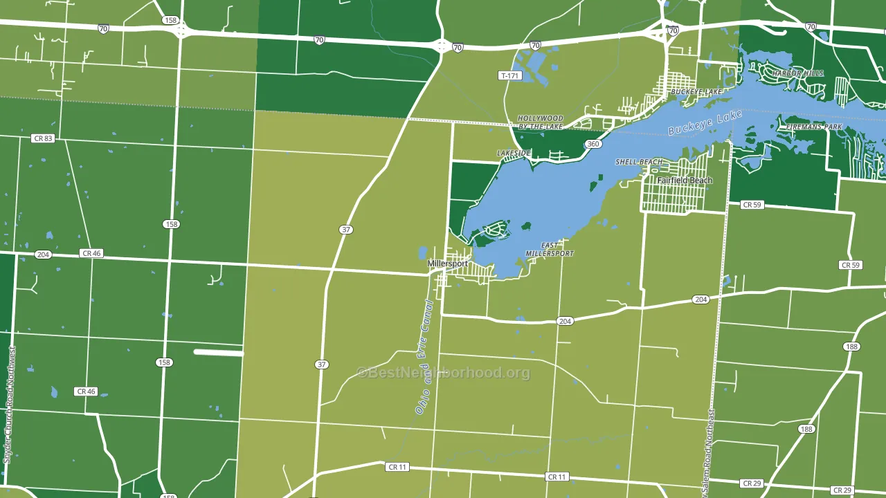 Millersport, OH block-group voter-turnout map