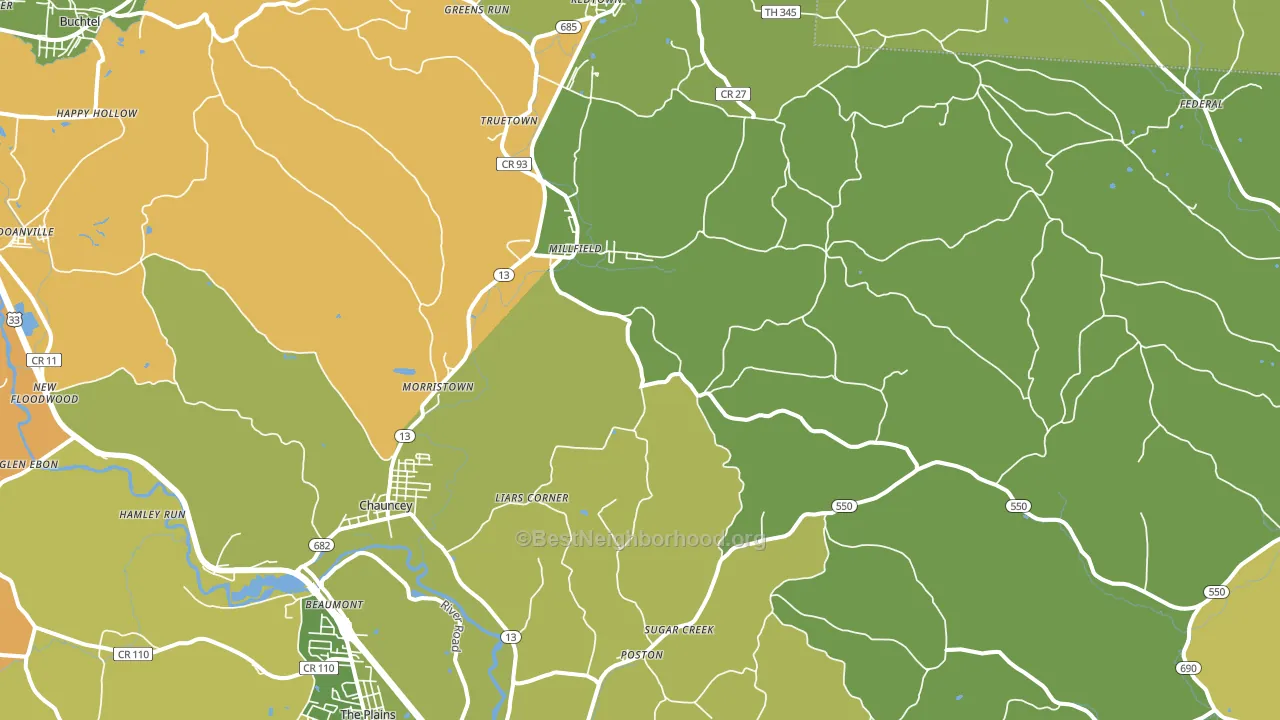 Millfield, OH block-group voter-turnout map