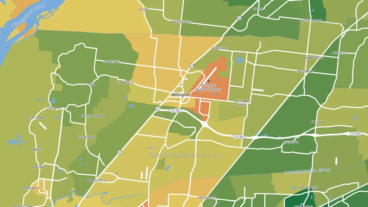 Millington, TN block-group voter-turnout map