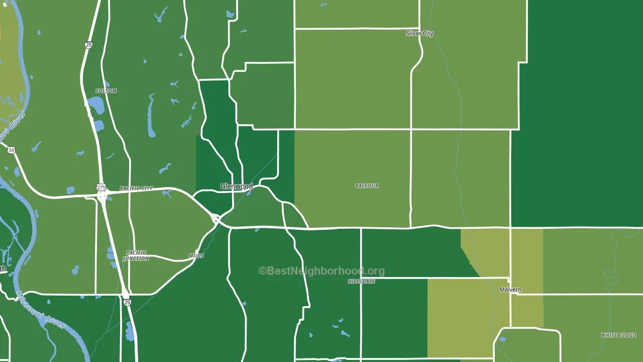 Mills County, IA block-group voter-turnout map