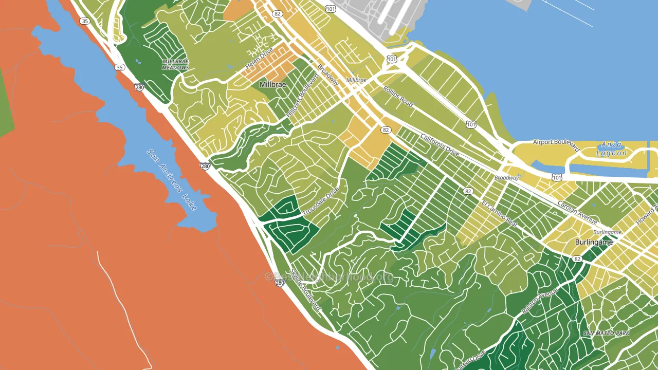 Mills Estates, Burlingame, CA block-group voter-turnout map