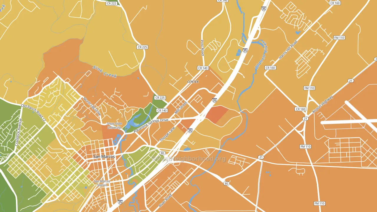 Millview East, San Marcos, TX block-group voter-turnout map