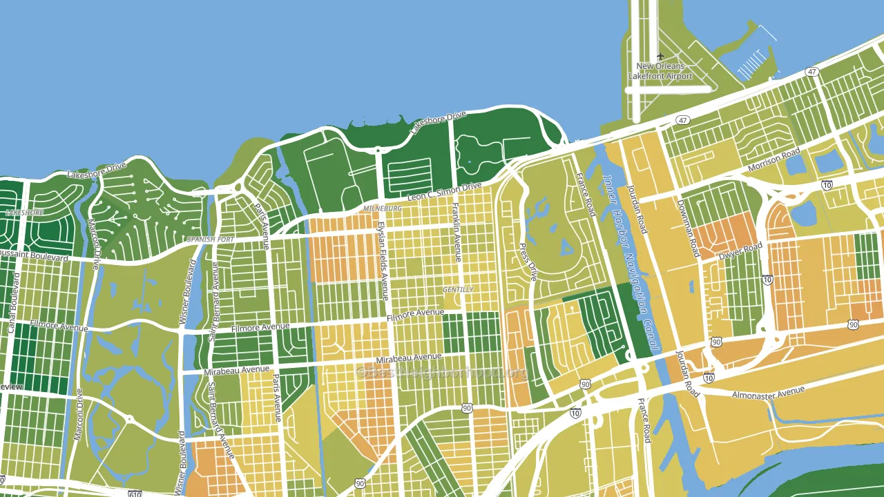 Milneburg, New Orleans, LA block-group voter-turnout map