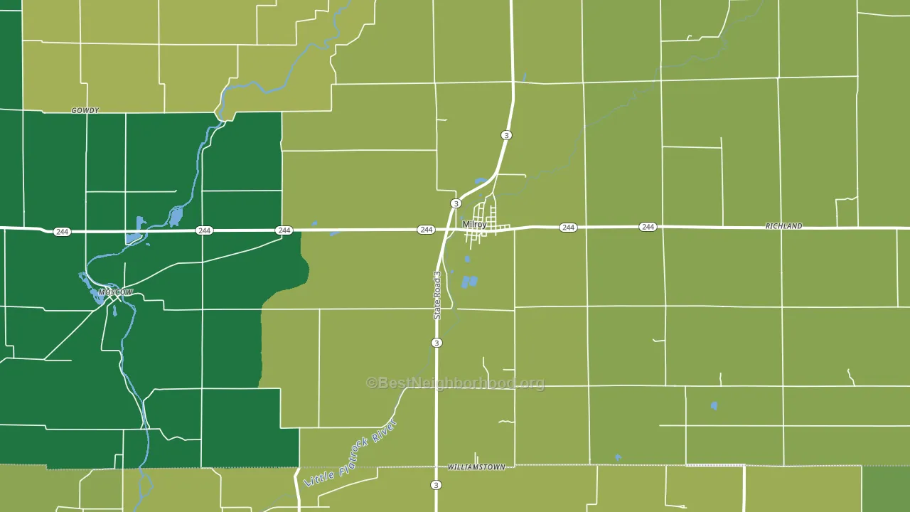 Milroy, IN block-group voter-turnout map