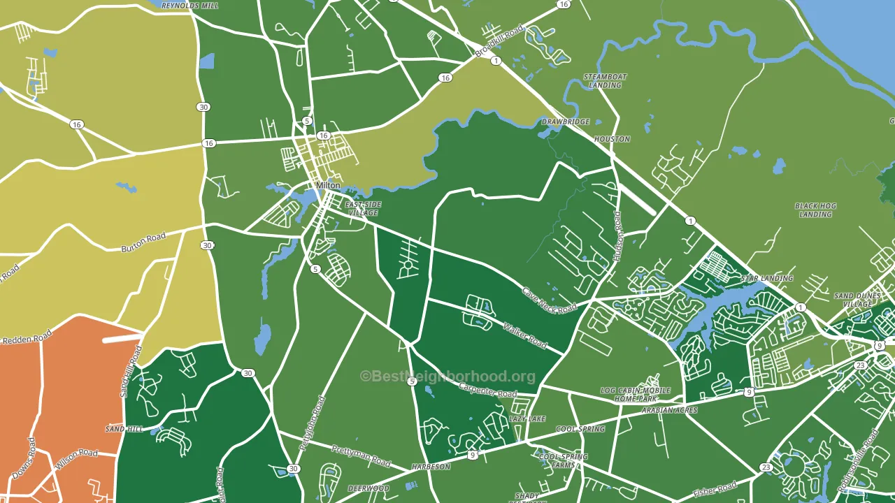 Milton, DE block-group voter-turnout map