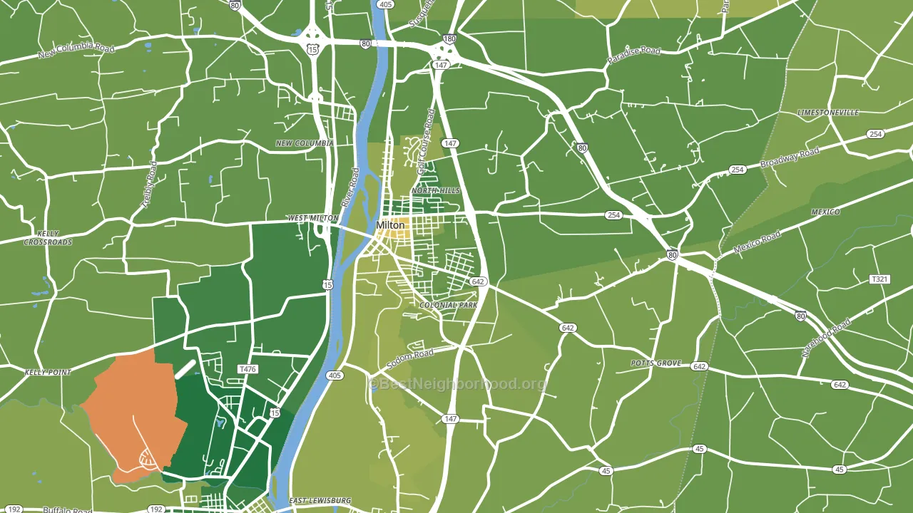 Milton, PA block-group voter-turnout map