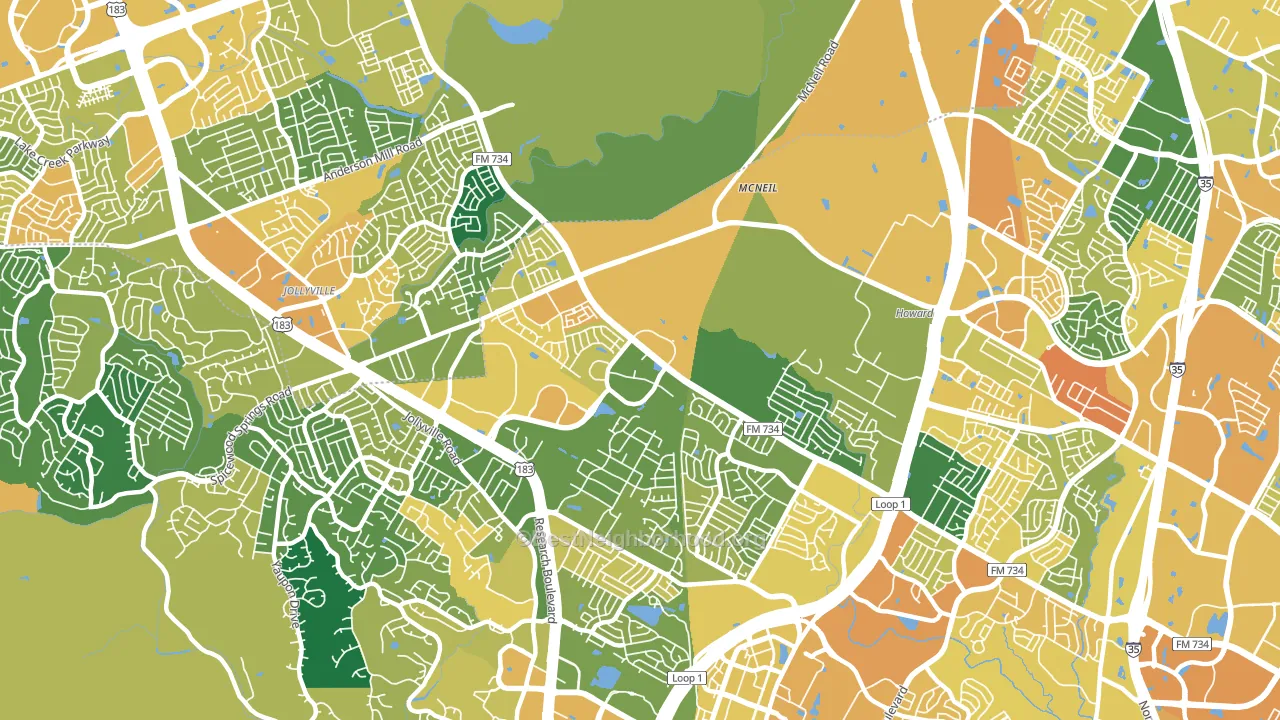 Milwood, Austin, TX block-group voter-turnout map