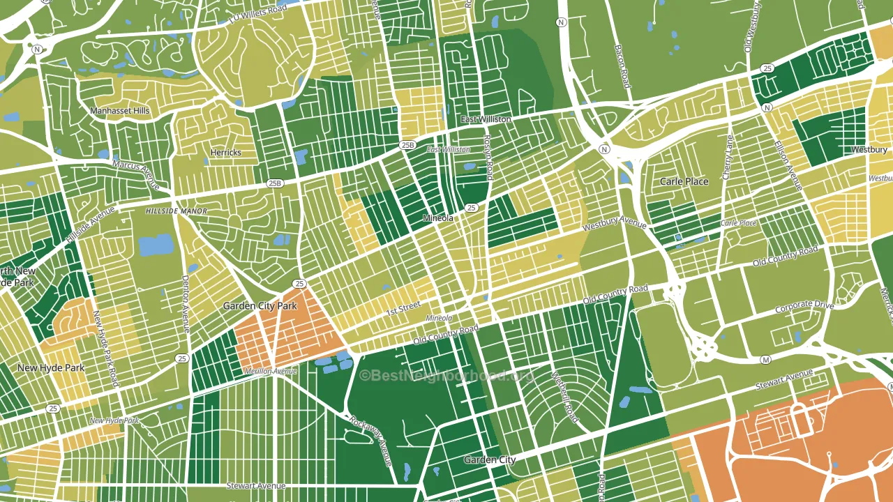 Mineola, NY block-group voter-turnout map