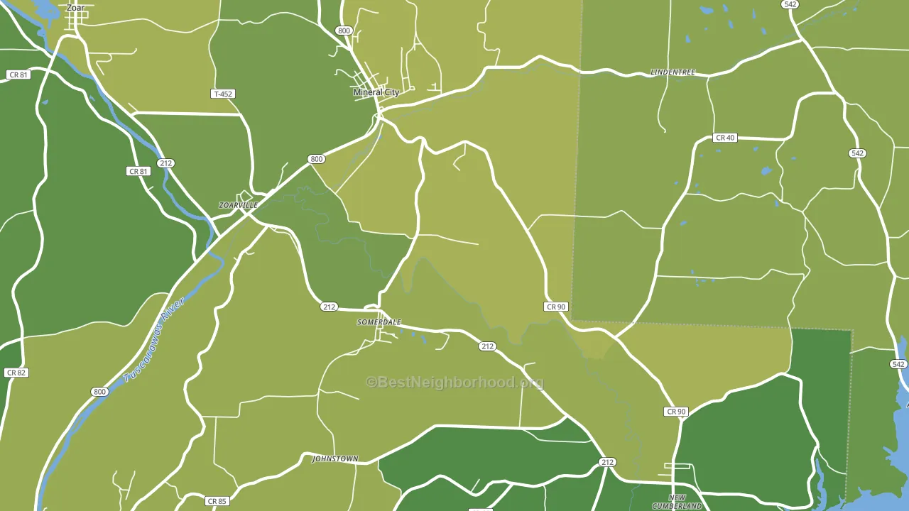 Mineral City, OH block-group voter-turnout map