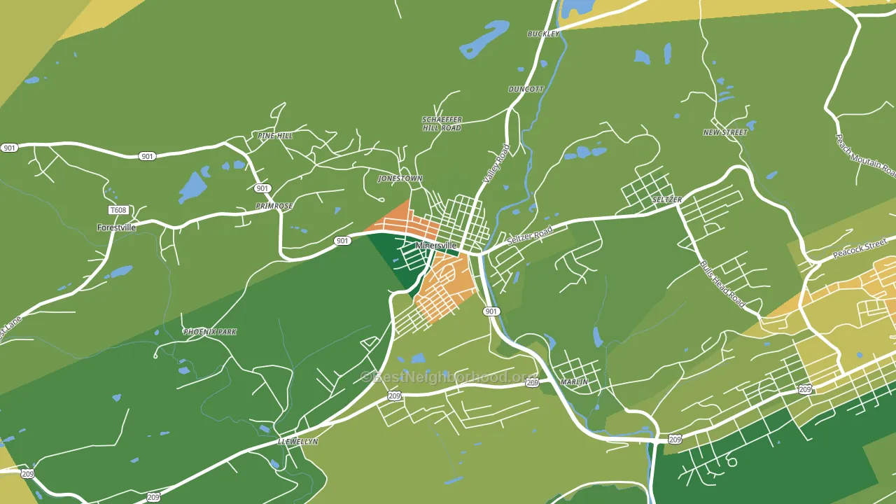 Minersville, PA block-group voter-turnout map
