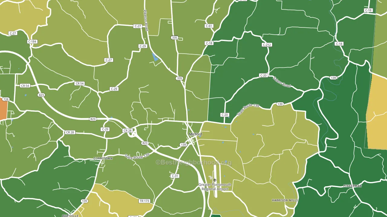 Minford, OH block-group voter-turnout map