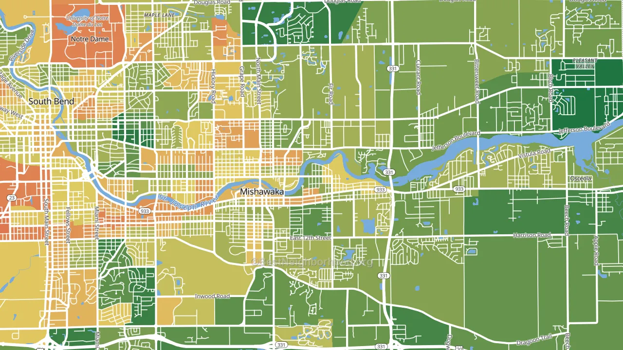 Mishawaka, IN block-group voter-turnout map