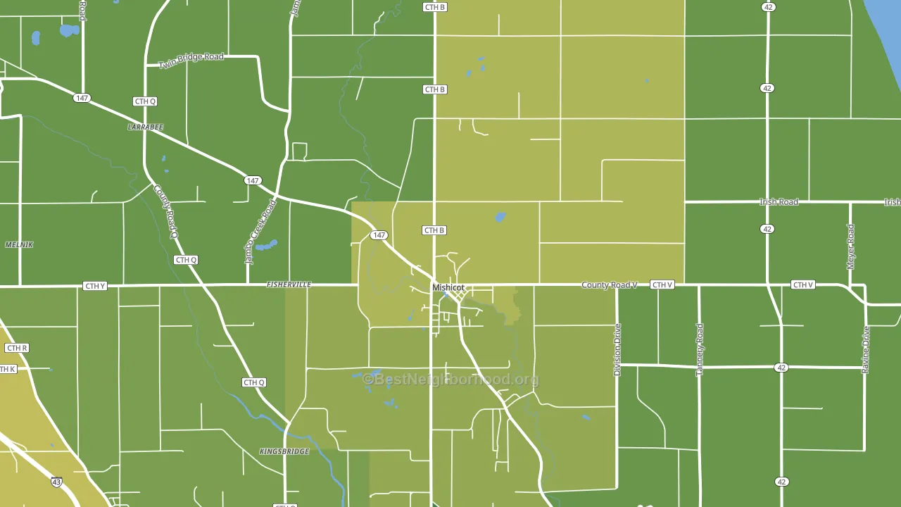 Mishicot, WI block-group voter-turnout map