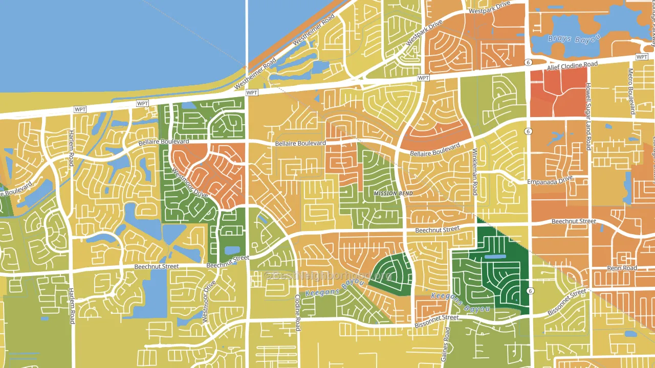 Mission Bend South, Mission Bend, TX block-group voter-turnout map