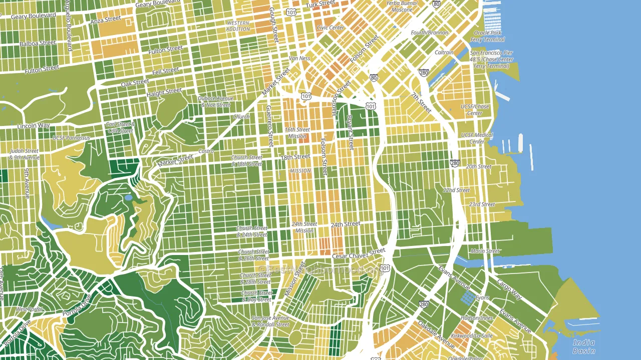 Mission, San Francisco, CA block-group voter-turnout map