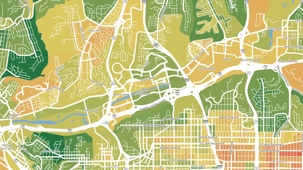 Mission Valley East, San Diego, CA block-group voter-turnout map