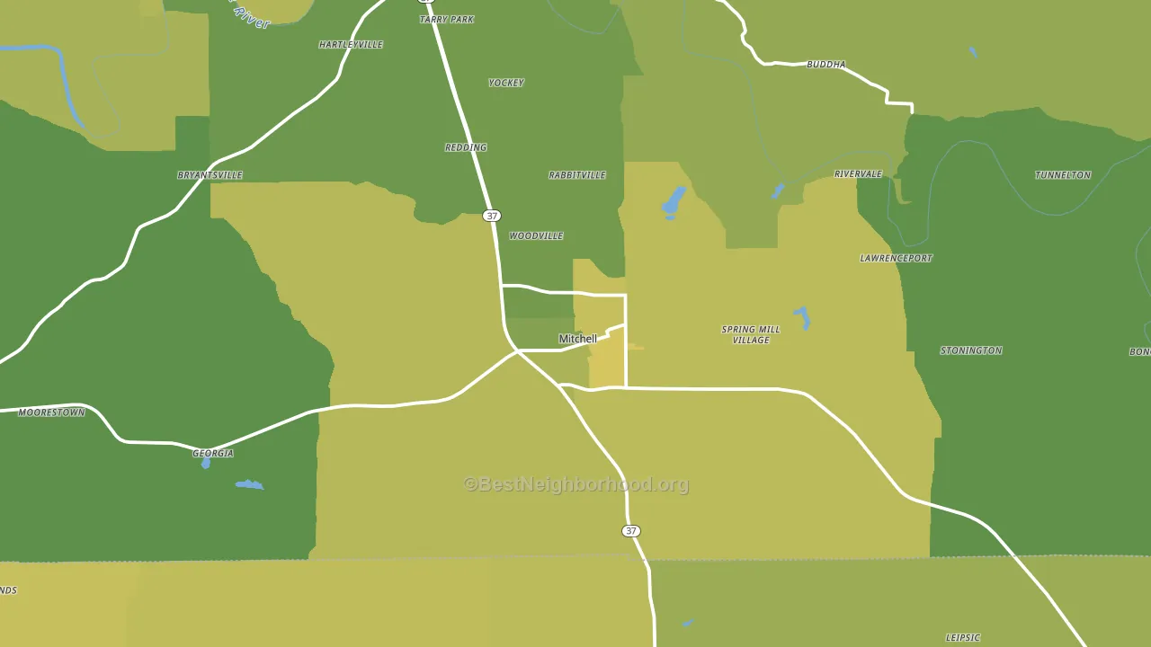 Mitchell, IN block-group voter-turnout map