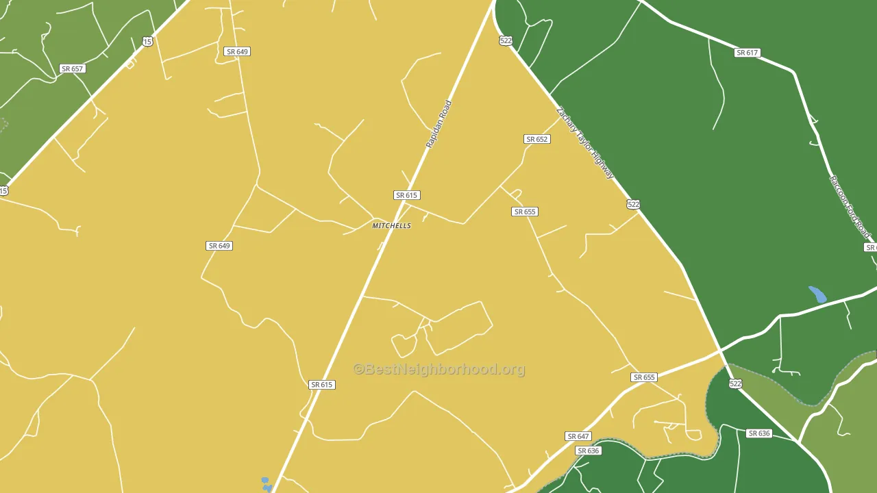 Mitchells, VA block-group voter-turnout map