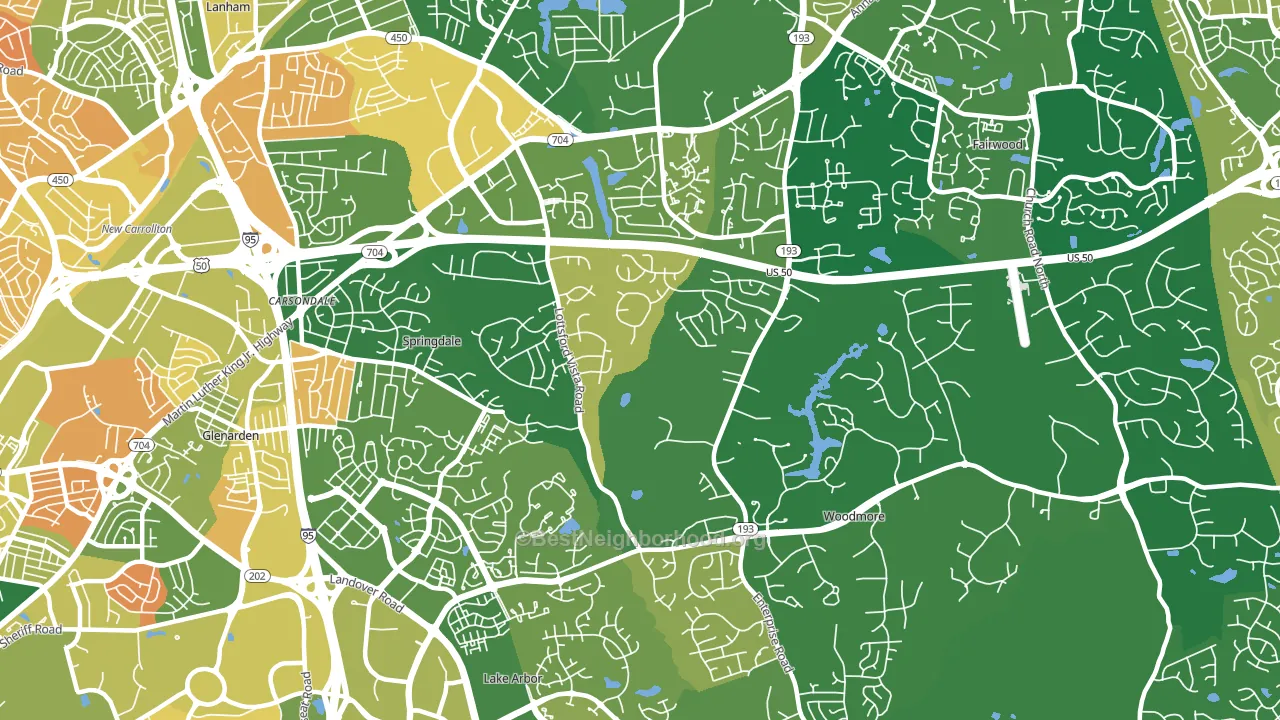 Mitchellville, MD block-group voter-turnout map
