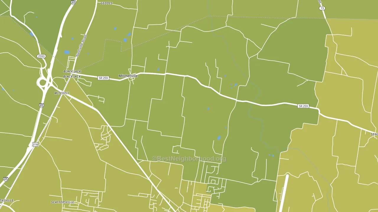 Mitchellville, TN block-group voter-turnout map