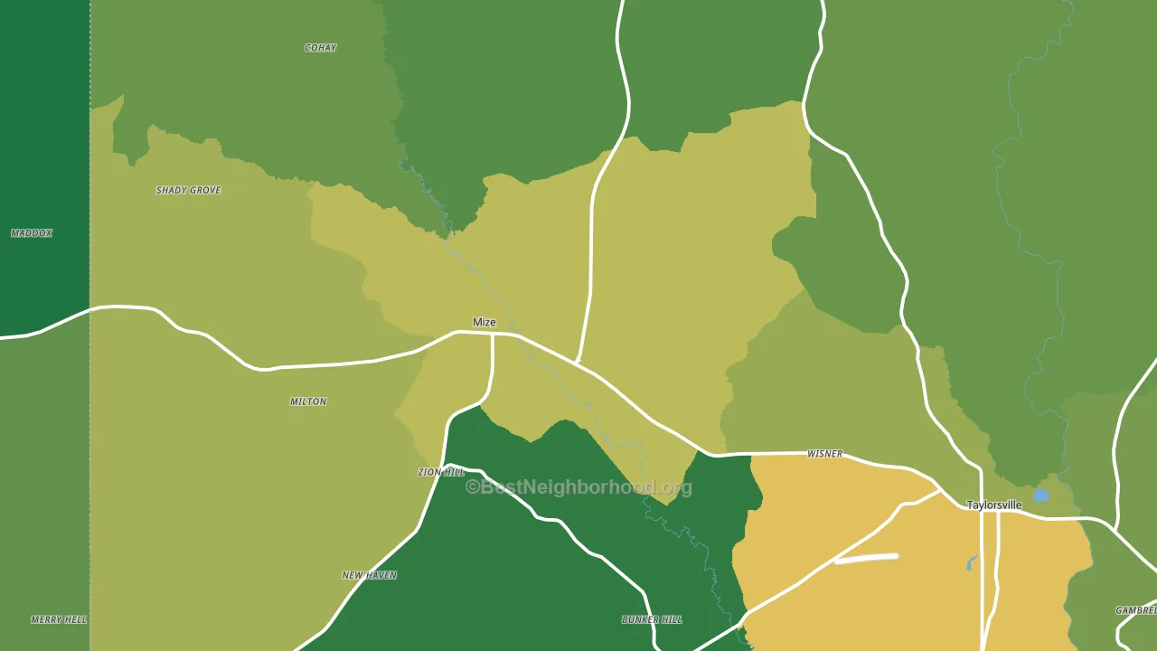 Mize, MS block-group voter-turnout map