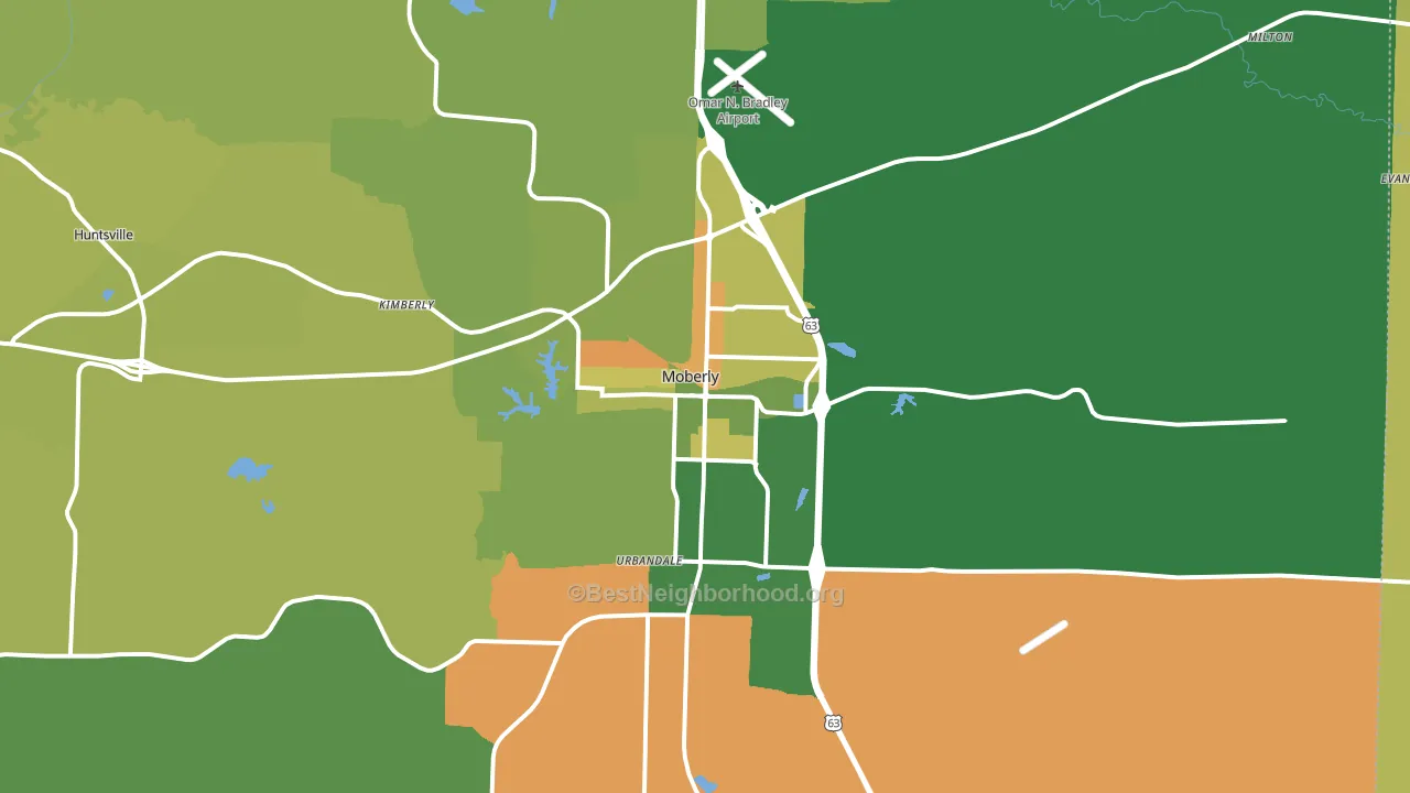 Moberly, MO block-group voter-turnout map