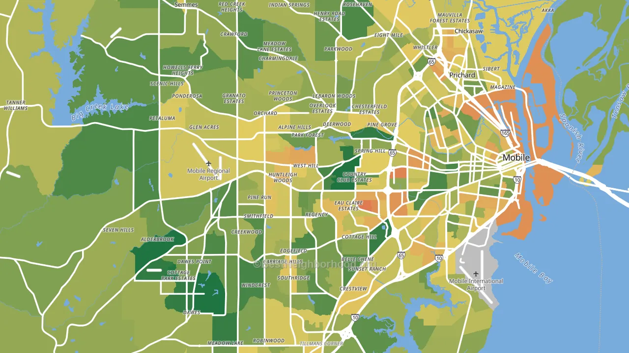 Mobile County, AL block-group voter-turnout map