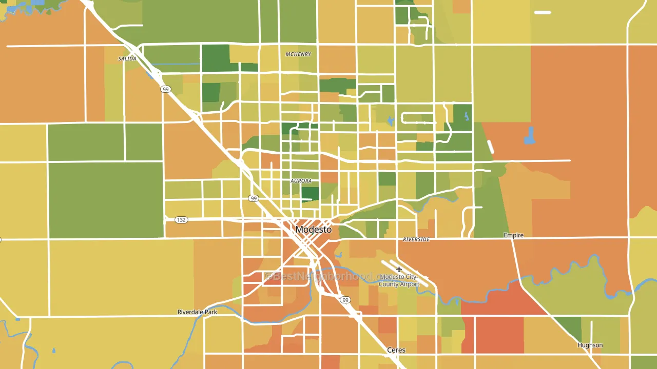 Modesto, CA block-group voter-turnout map
